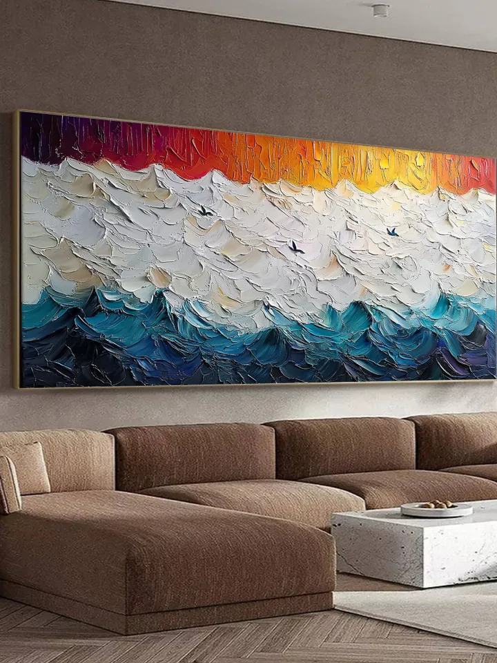 Impasto Ocean Painting, Textured Seascape Art, 3D Ocean Waves Wall Art, Large Canvas Art, Coastal Decor, Blue Wall Art, Living room Wall Art