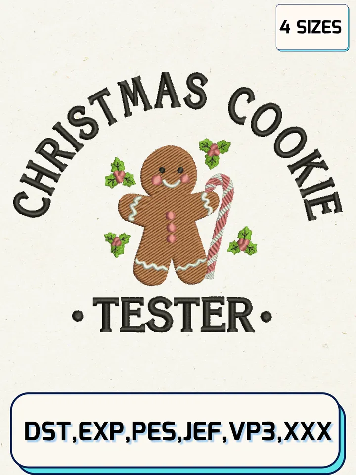 Christmas Cookie Tester Embroidery Designs,Christmas Embroidery Designs,Machine Embroidery Files,4 Sizes