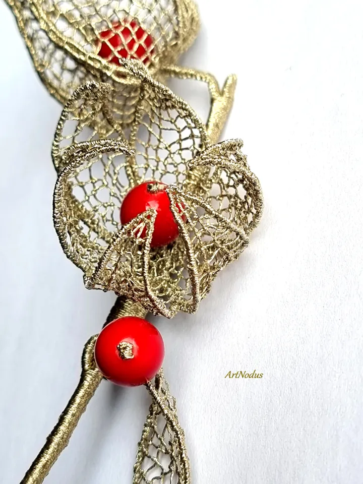 Golden Lace Physalis Brooch