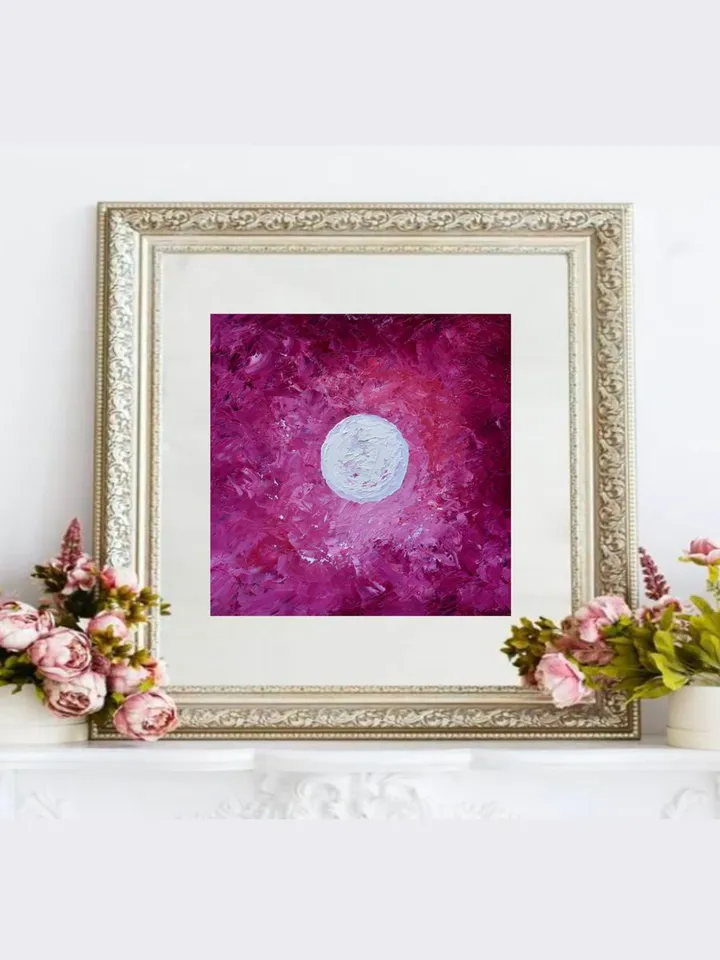 Night Sky Painting Full Moon Artwork Original Art 6 by 6 in Moonlit Night Painting Small artwork Purple Home Decor