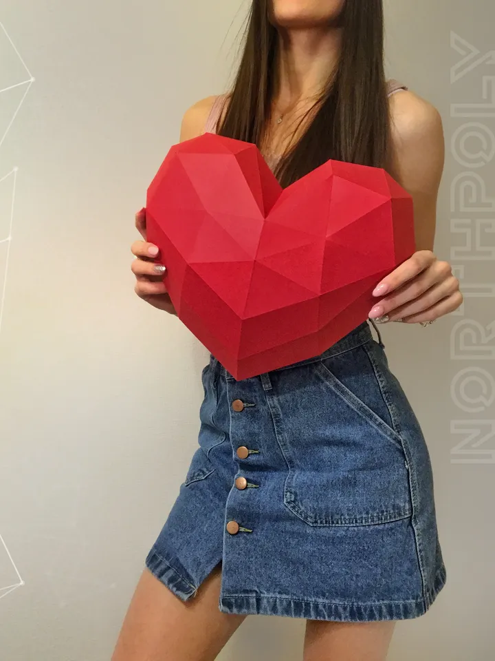 Heart (A Half) Papercraft, Digital Template, PDF Download, Gurko, LowPoly, Pepakura, Origami Sculpture, Paper Party Decor, St Valentines Day