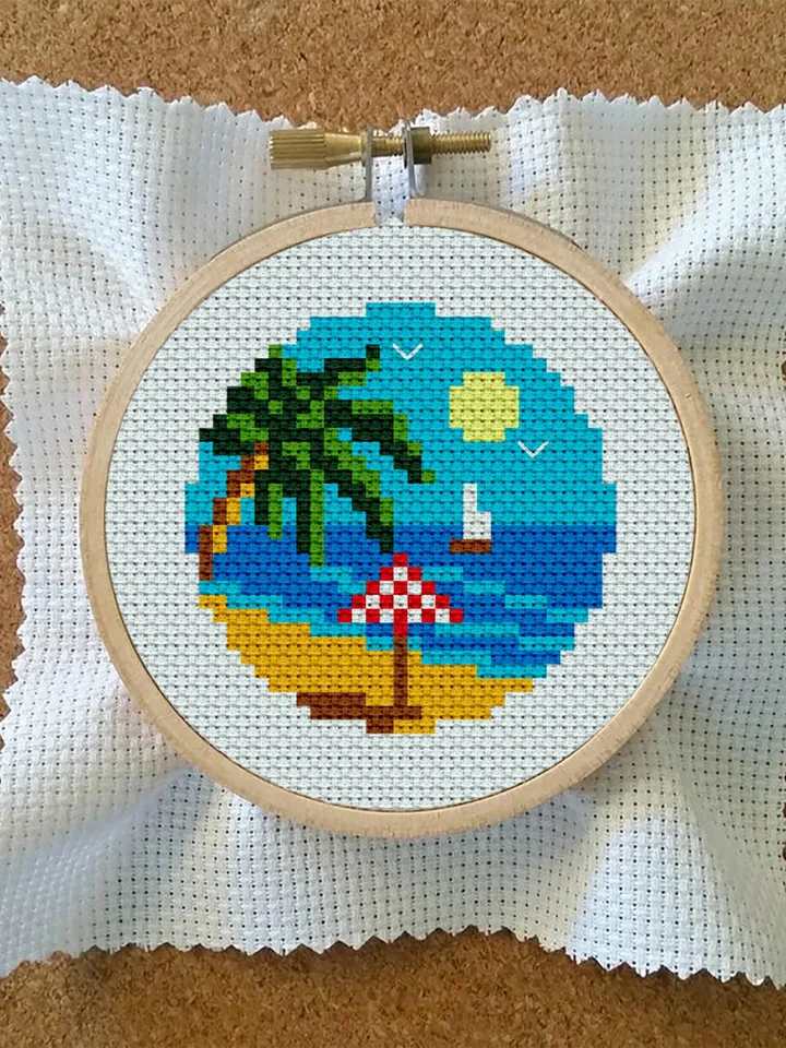 Small cross stitch pattern download PDF Nature palm beach mini embroidery beginners Tiny ocean picture cross stitch Nature lover gift #L42