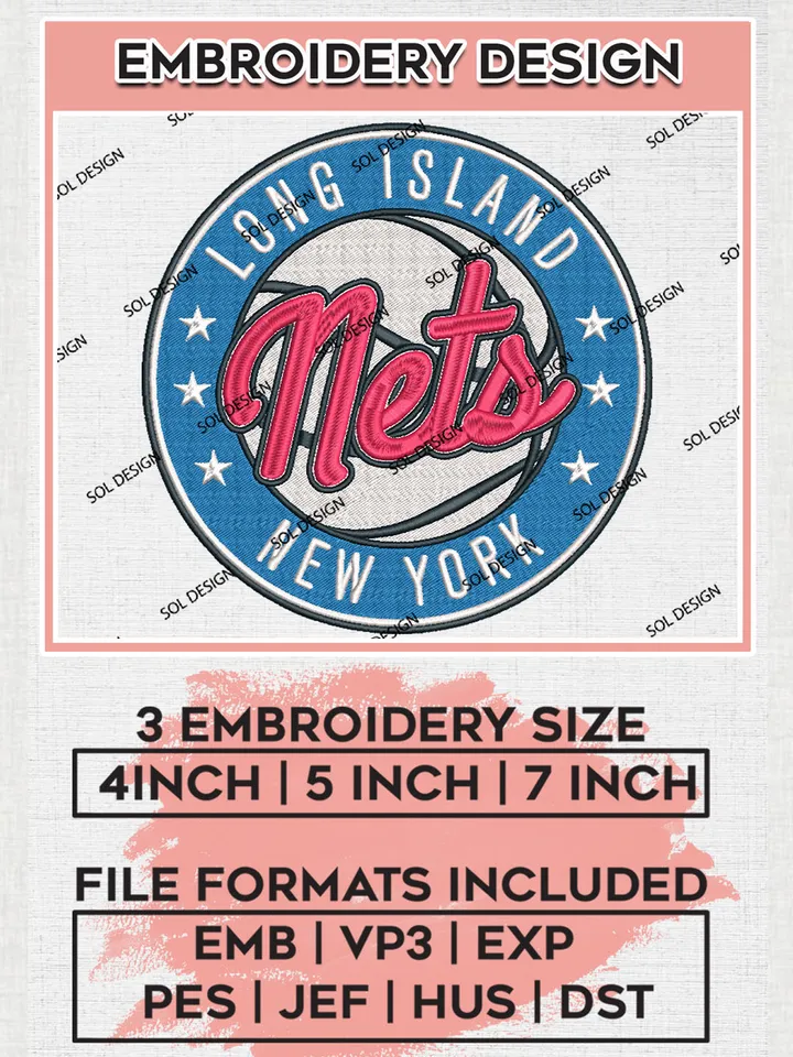 NBA Long Island Nets Team Round Logo Embroidery Designs, NBA G League Team Embroidery Files, Basketball Machine Embroidery Designs, NBA Long Island Nets Team Logo, Sport Machine Embroidery Design, Digital Download