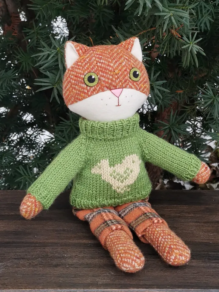 Red cat boy, handmade fabric stuffed doll, kitten wool plush toy