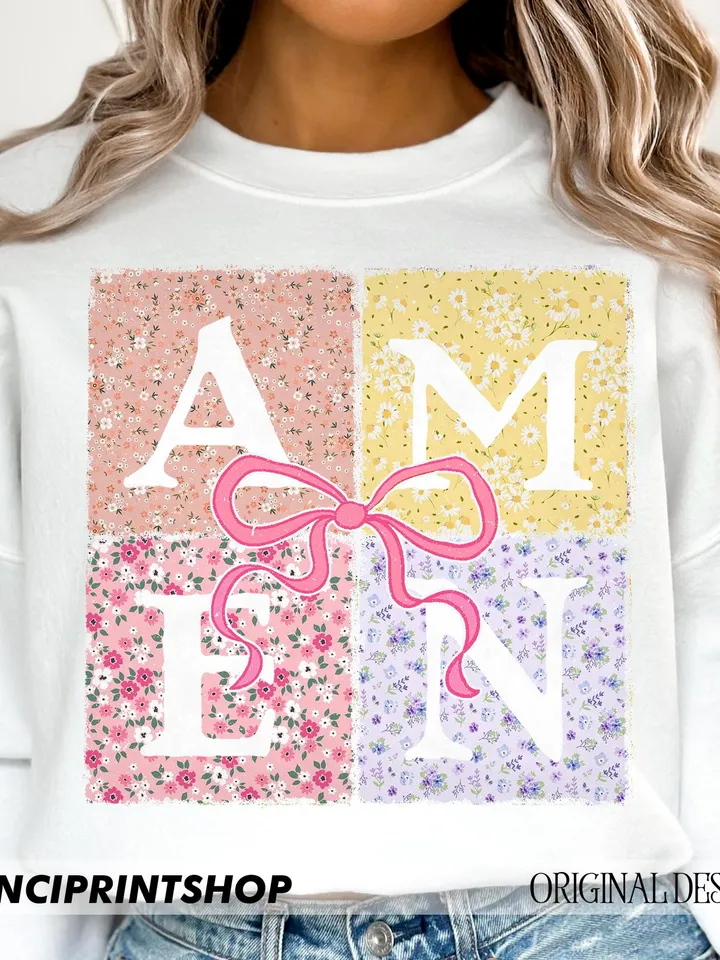 Amen coquette bow png, floral amen png, floral easter png, easter png, easter christian png, floral spring png, easter bible verses png
