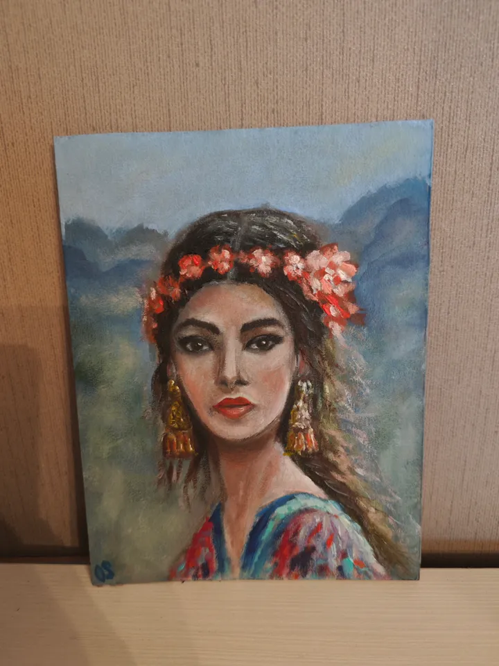 Easten Girl Portrait Original Painting Oriental Girl With Earrings Original Art Girl Portrait Modern Artwork Girl Wall Decor Woman Oriental Oil Painting 6x8 inches by OlgaSokolovaArt