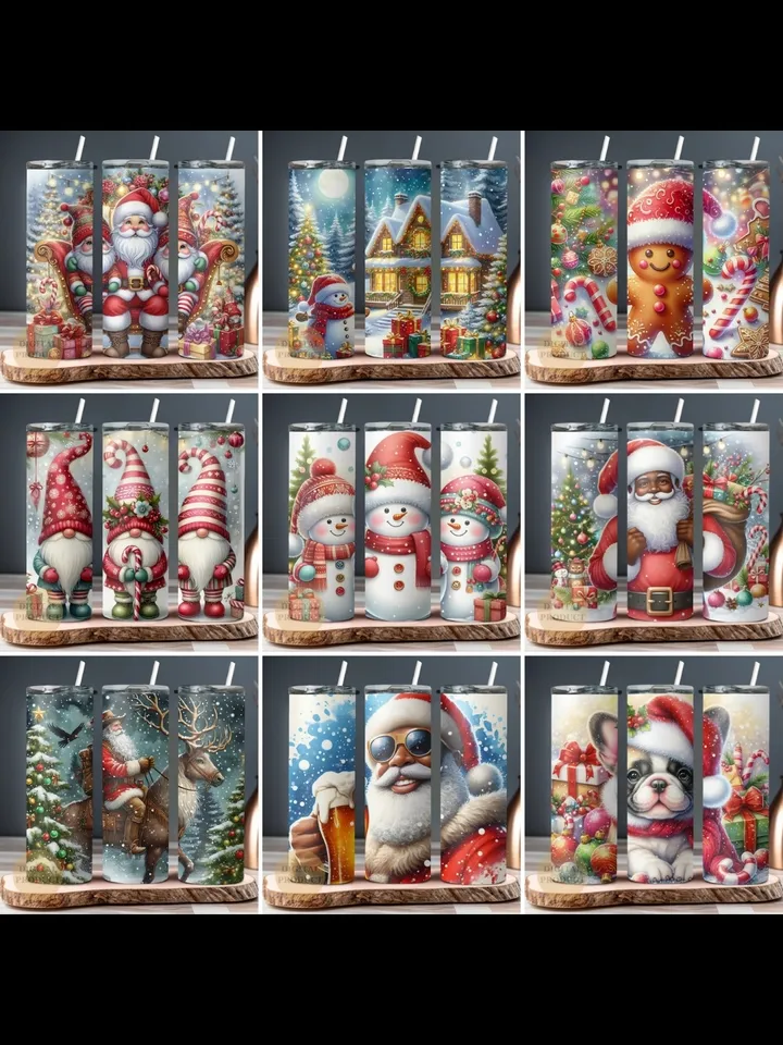 Christmas Bundle Tumbler Wrap png, 10 Festive Christmas Sublimation Designs for 20 Oz Skinny Tumblers, Christmas Gnomes with Gingerbreads