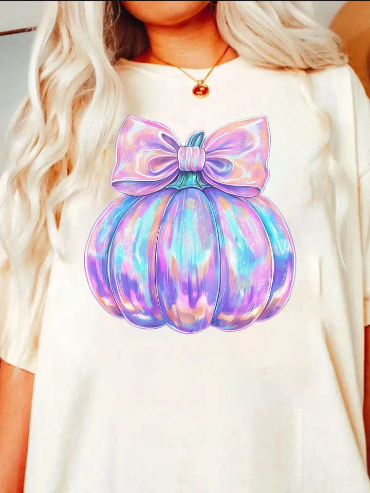 Iridescent Fall Pumpkin PNG, Coquette Halloween Design, Iridescent Pumpkin Design, Halloween PNG, Girly Halloween Png, Fall Pumpkin Png