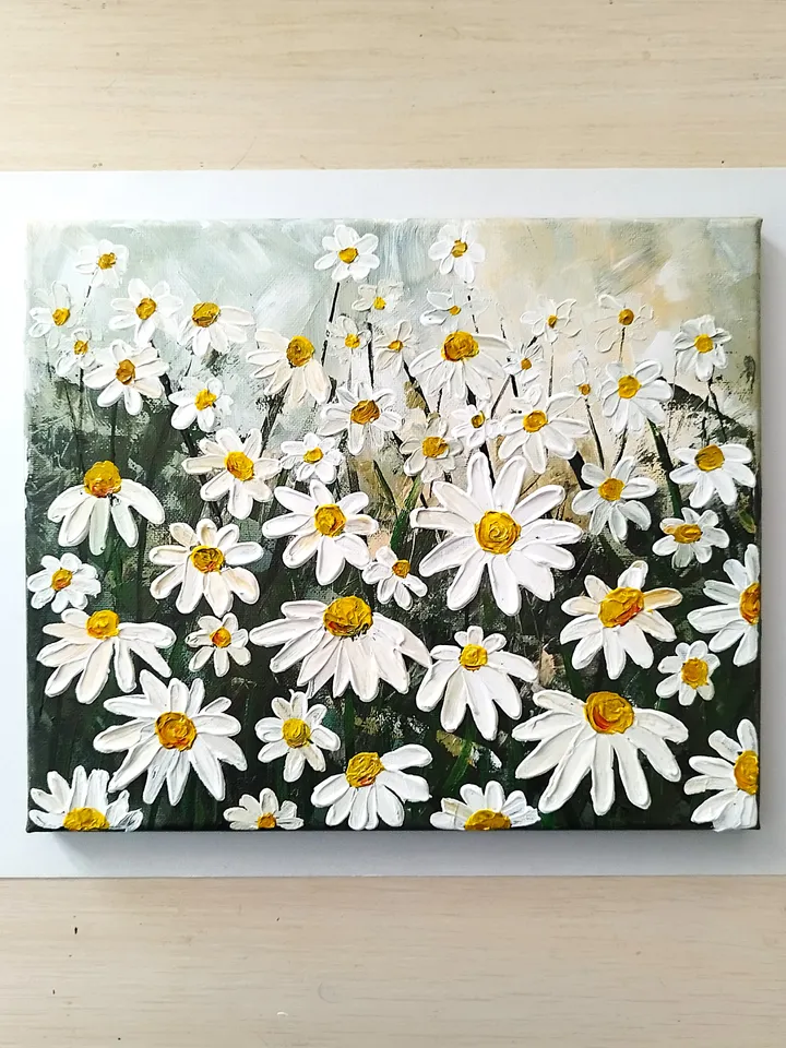 Daisies Acrylic Textured Painting Landscape Art Impasto Flowers