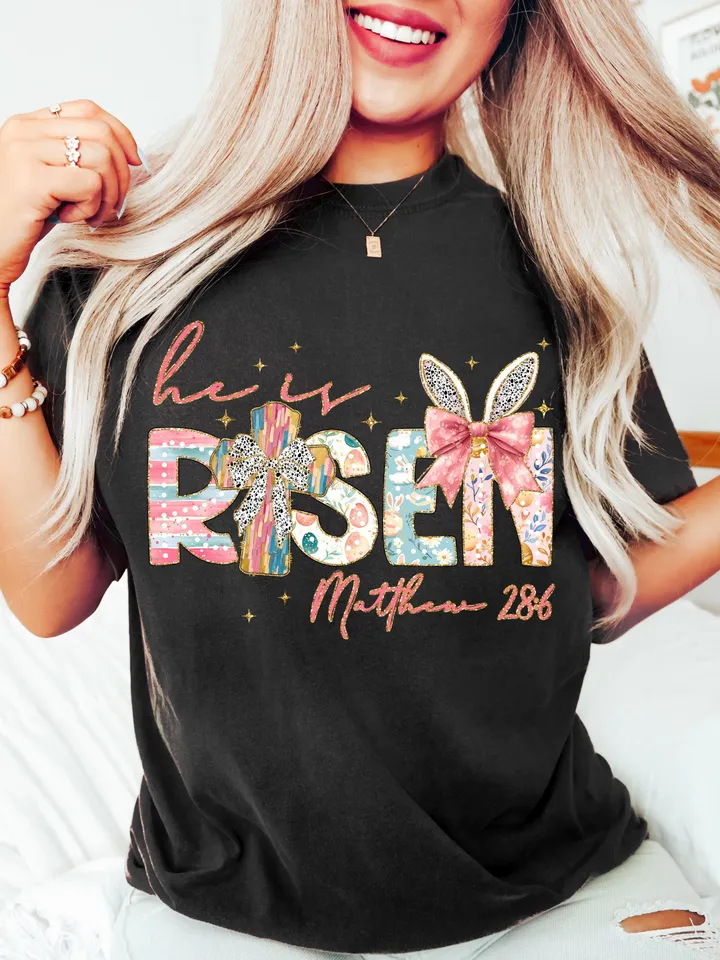 He is Risen PNG, Christian Easter Png, Matthew 28:6, Easter Jesus png, Easter Bible Verse Png, Retro Easter Brushstroke, Glitter Easter