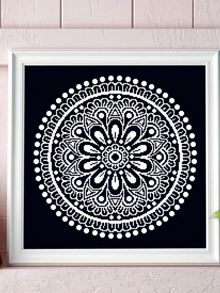 Flower mandala cross stitch pattern download PDF Simple mandala digital Easy monochrome cross stitch circle Modern cross stitch chart #M157