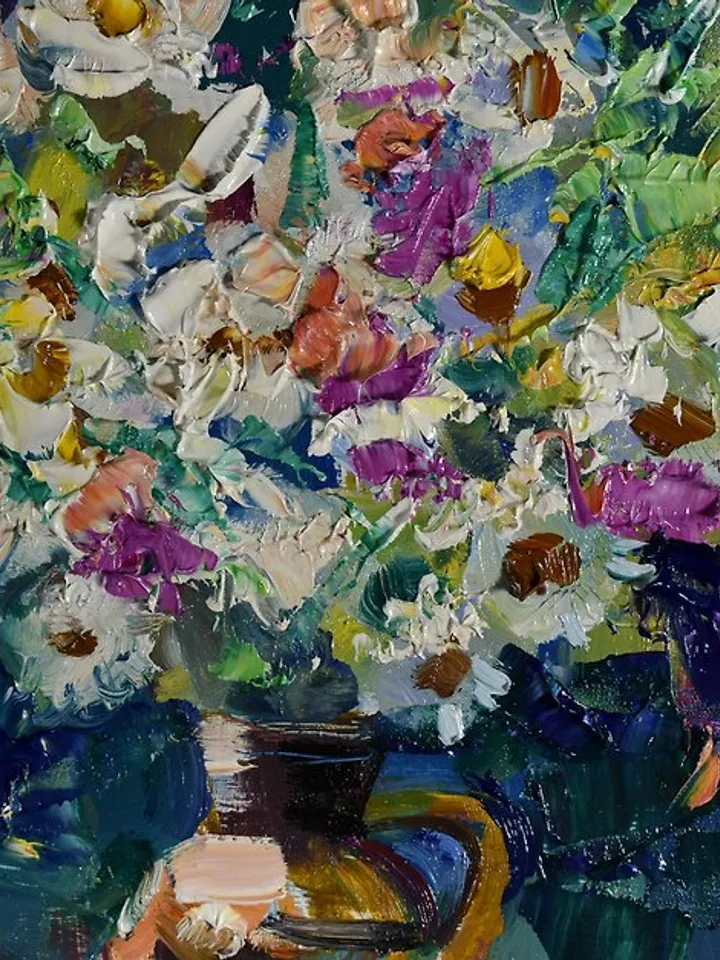 Daisy Painting Flower Original Art Bouquet Artwork Impasto Floral Impressionism