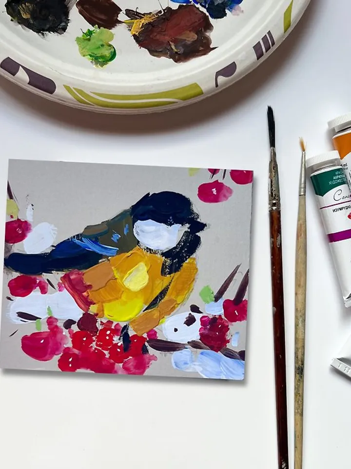 chickadee painting bird Original art Small Artwork Animal Art