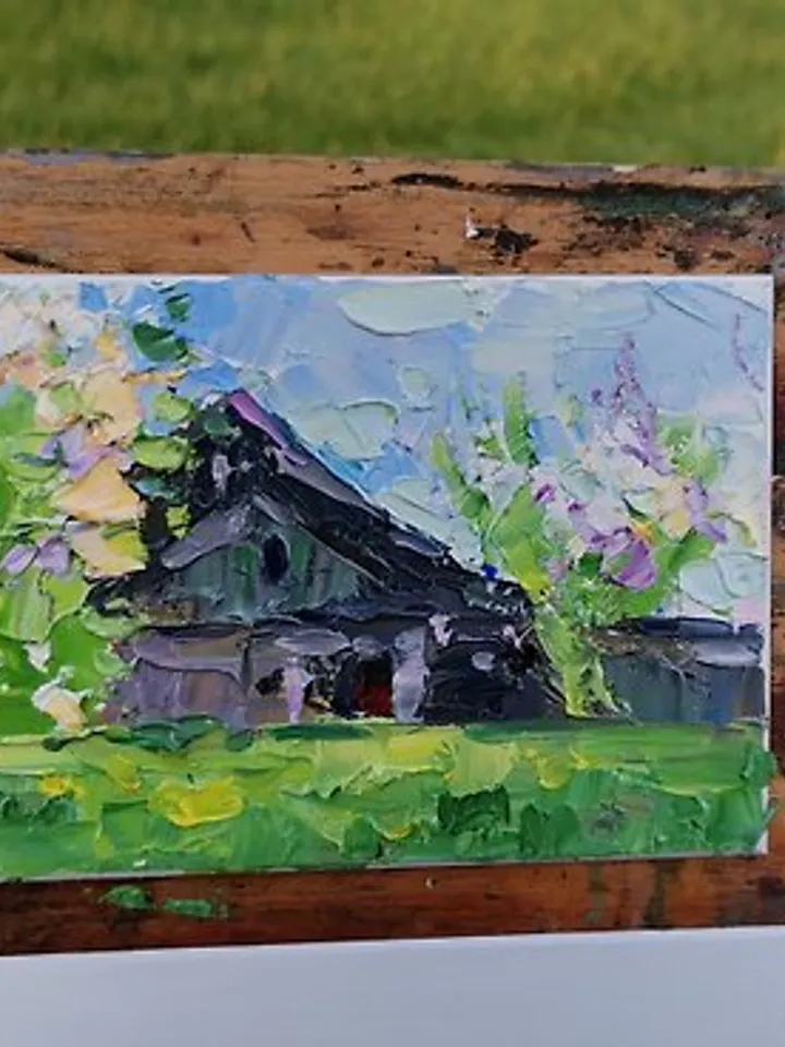 Sakura Painting Original Art Cherry Impasto Oil Painting 4 x 6 in by Verafe