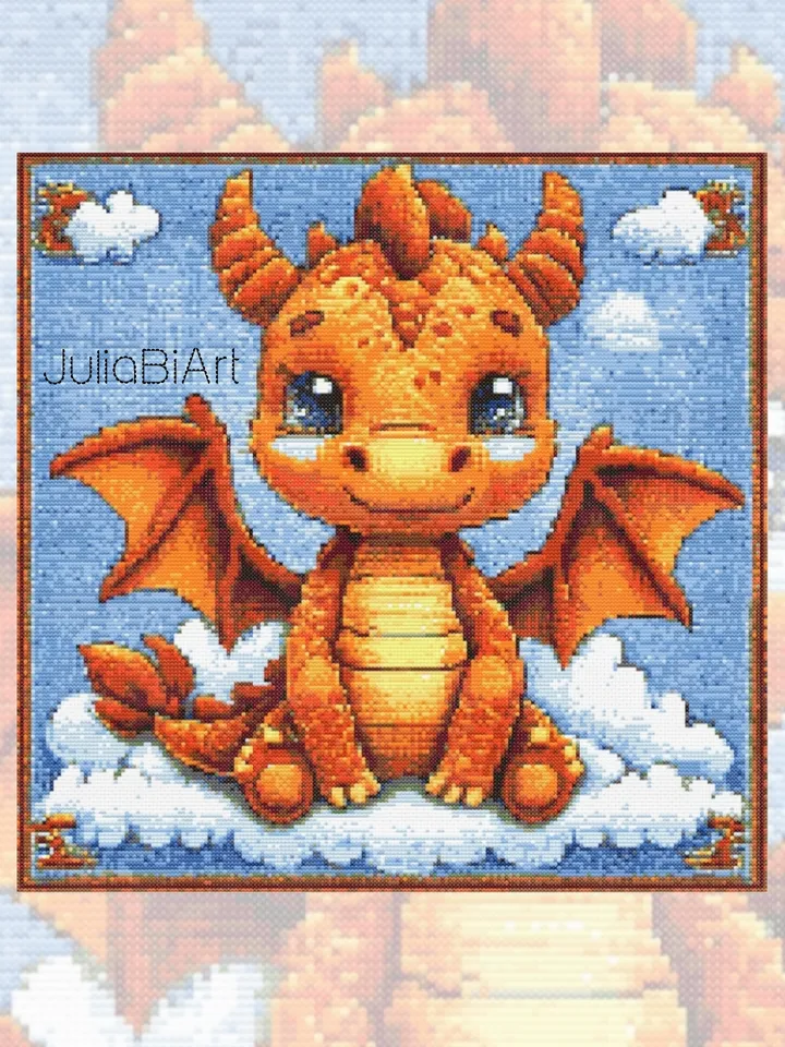 Cross stitch pattern PDF, Little dragon 002
