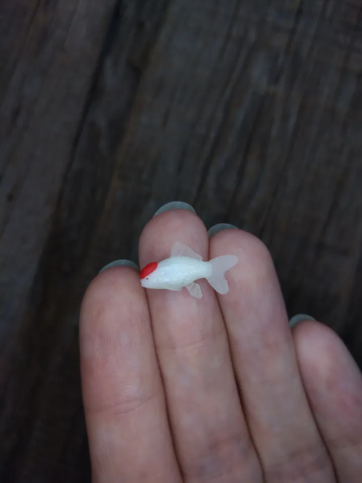 Miniature clay Red Cap Oranda goldfish 5 pcs, tiny fish for diorama, dollhouse or resin art