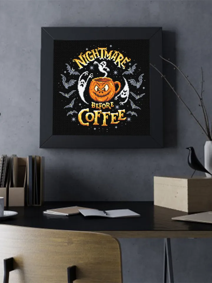 Nightmare before coffee cross stitch pattern download PDF, Halloween coffee mug cross stitch, Scary ghost, Halloween pumpkin embroidery #H42