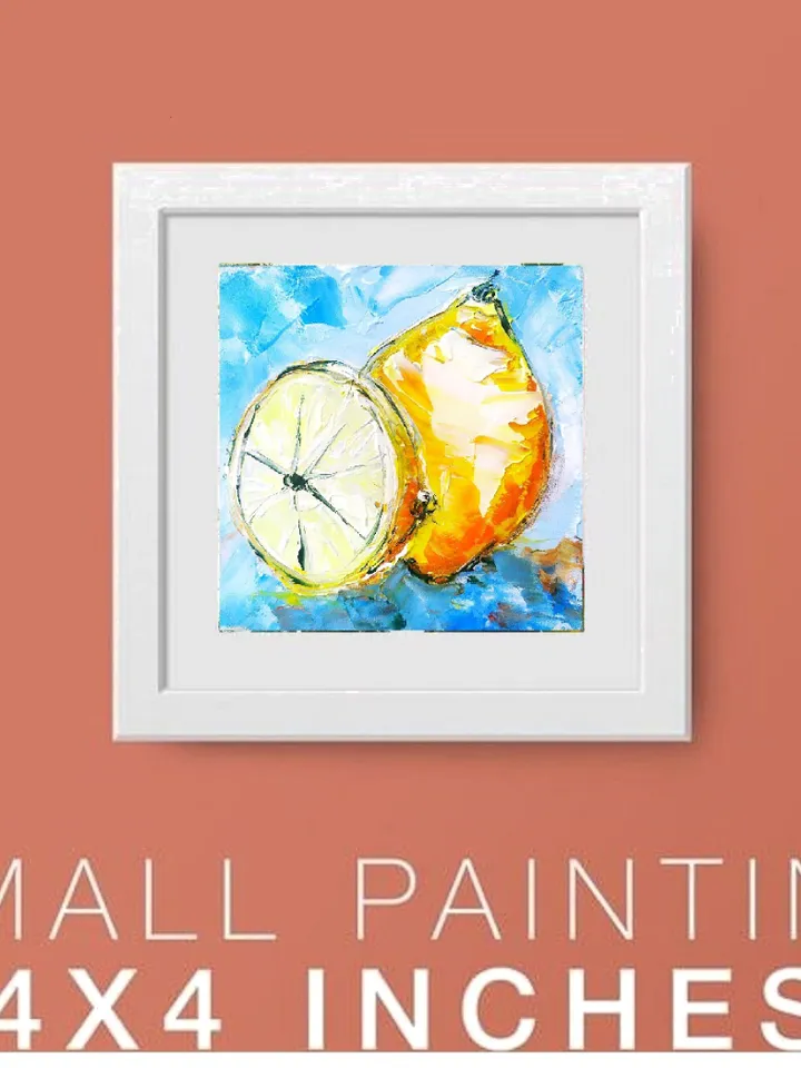 Lemons Painting Fruit Original Art Citrus Oil Impasto Artwork Small Home Wall Art 4 by 4 by ArtProkopaloSv