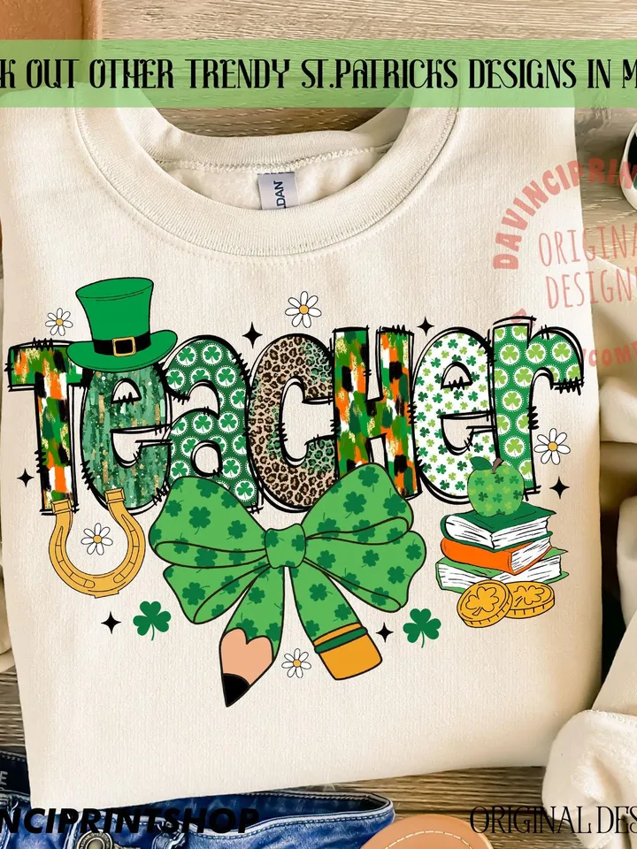 Teacher St Patrick Coquette Bow png, St Patricks Day png, Teacher png, Lucky Teacher png, Retro St Patricks png, Gift for Teacher, png files