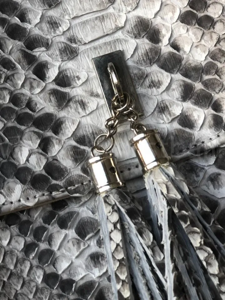 Genuine Python Skin Crossbody Bag Chain Tassel Snakeprint Bag Leather Woman Gray Free Shipping Handmade Summer Clutch Snake Skin Elegant Bag
