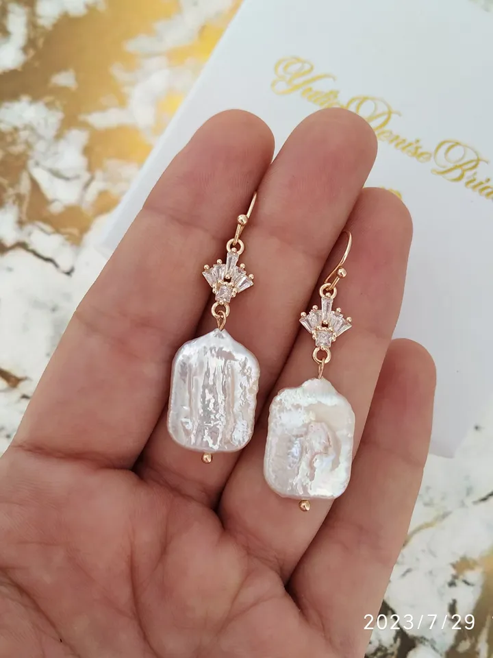 Art Deco Wedding Earrings,  Baroque Freshwater Pearl Statement Boho Bridal Earrings, 18K Gold Retro Vintage Wedding Jewelry, Gift For Her