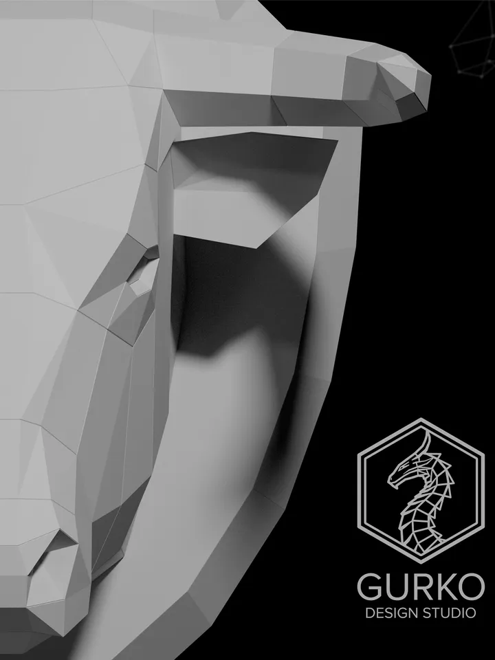 Bull Head Papercraft, Digital Template, PDF Download, Gurko, Trophy, 3D Low Poly, Pepakura, DIY Origami, Paper Decor, DIY Gift