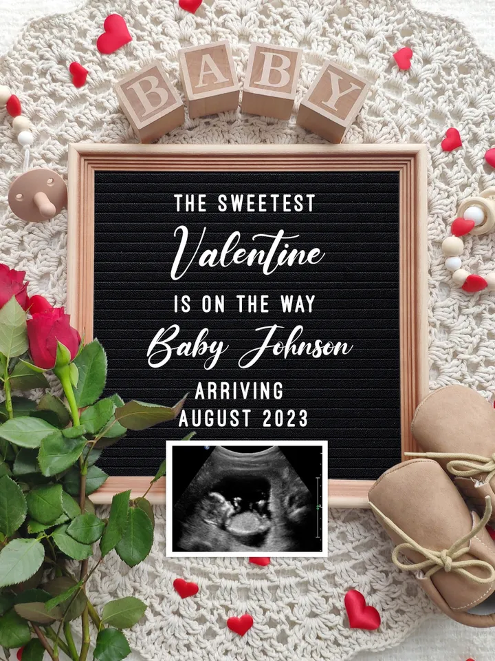 Valentines Day Pregnancy Announcement Digital for Social Media, Baby Announcement Sweetest Valentine Is On The Way Editable Digital Template