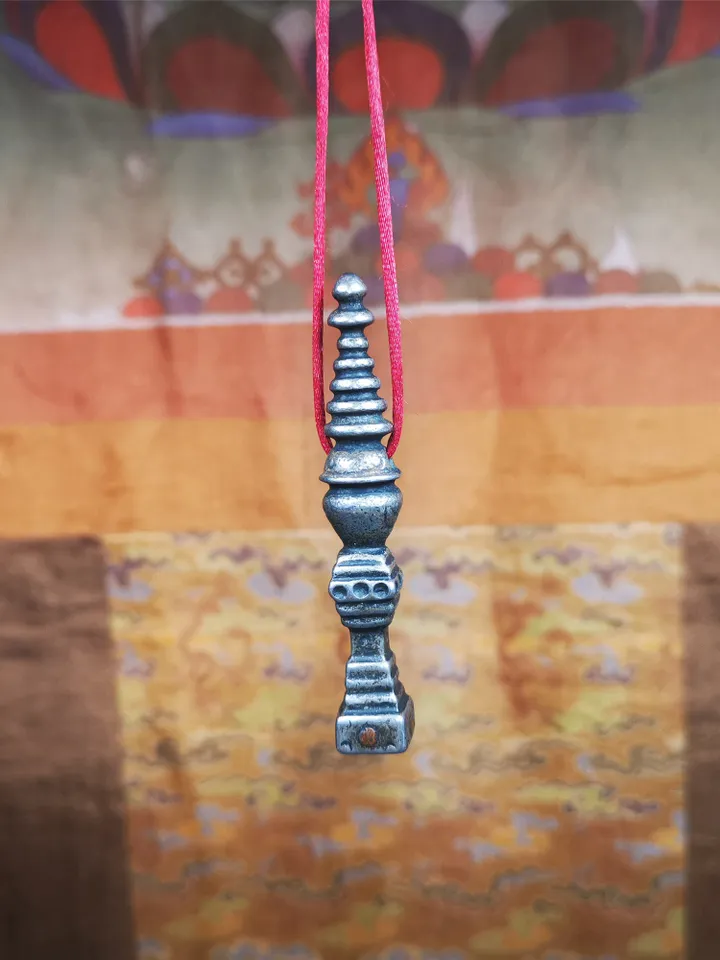 Gandhanra Handmade Tibetan Buddhist Tower Amulet,Stupa,Pagoda Pendant,Made of Cold Iron,2.56 inches