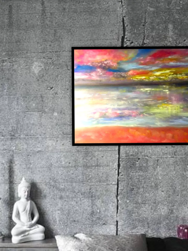 Pink sunset painting ,sea sunset painting ,original pastel painting,pastelmat,home decoration,landscape wall art.