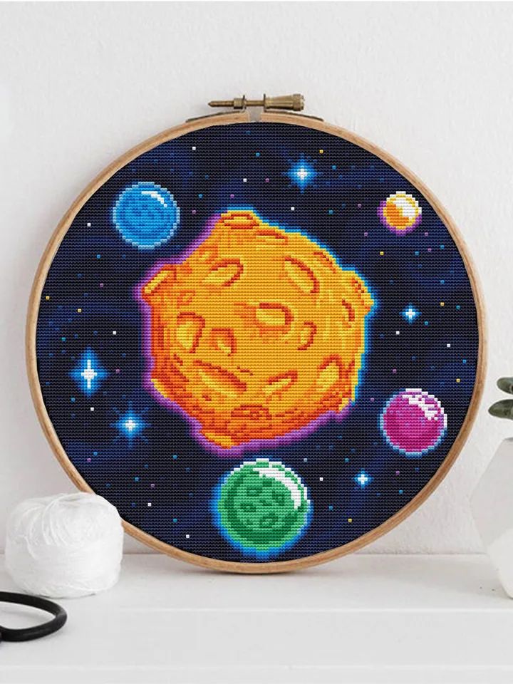 Space moon with craters cross stitch pattern PDF download Planets cross stitch chart, Galaxy pattern digital PDF, Lunar craters #L61