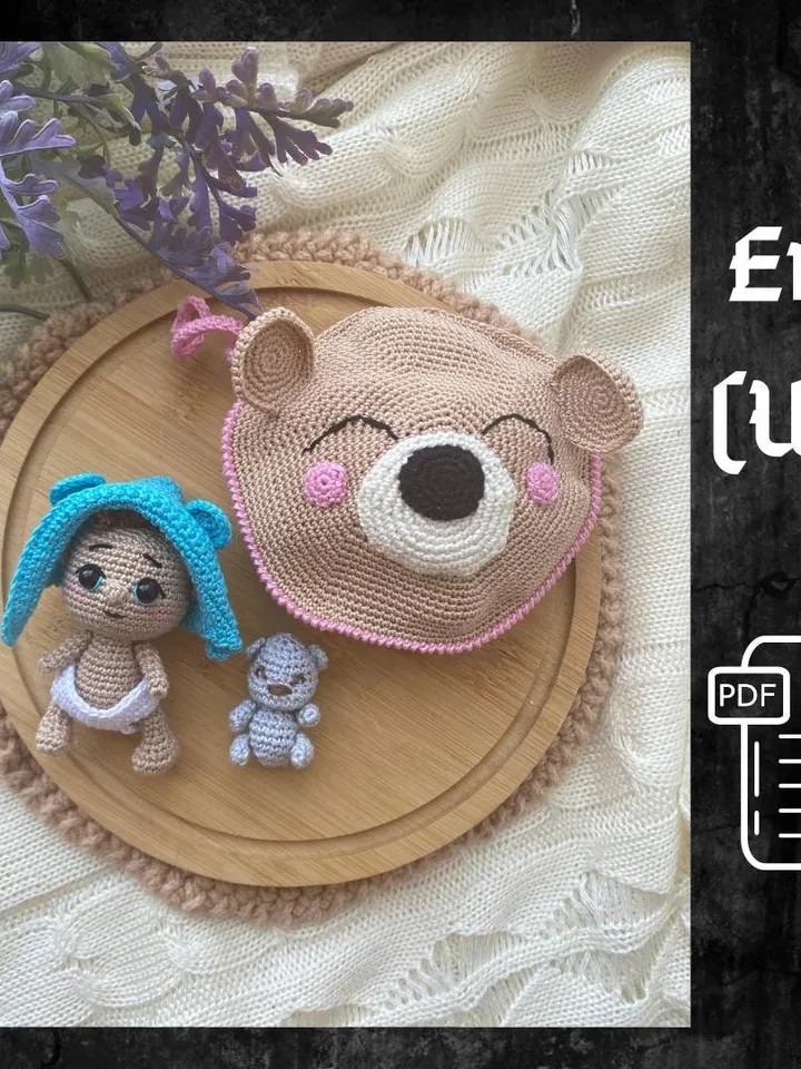 PDF Crochet Baby Doll in the wallet Pattern, Amigurumi bag, Crochet baby pattern, Amigurumi doll pattern, crochet Teddy Bear Pattern