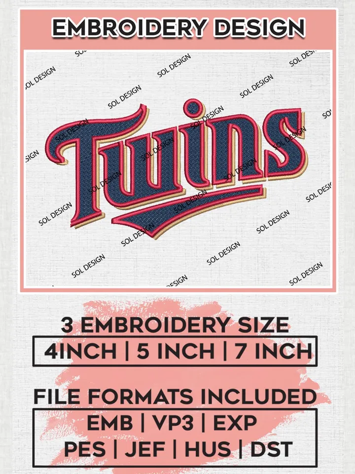 Twins MLB Wordmark Logo Embroidery Files, MLB Minnesota Twins Team Embroidery, MLB Teams, 3 sizes, MLB Machine embroidery designs, Digital Download