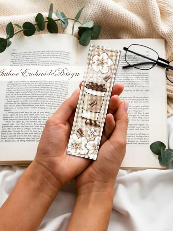 Coffee bookmark cross stitch pattern PDF download Takeaway Coffee cross stitch chart, Bookmark pattern digital PDF, Coffee lover gift #B375