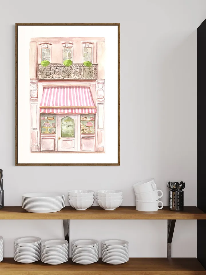 French Patisserie Bakery Art Print, Watercolor Painting, Paris Food Art, Sweet Shop Art Print, Pastel Kitchen Decor, Cute City Art Print