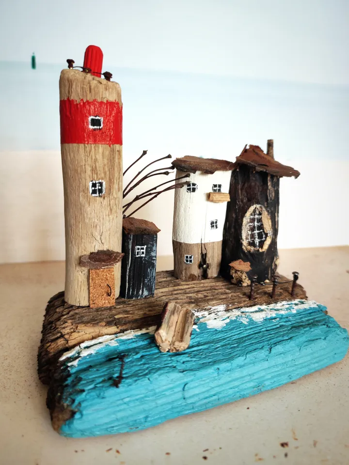 Driftwood Art Houses for Interior Town by the Sea