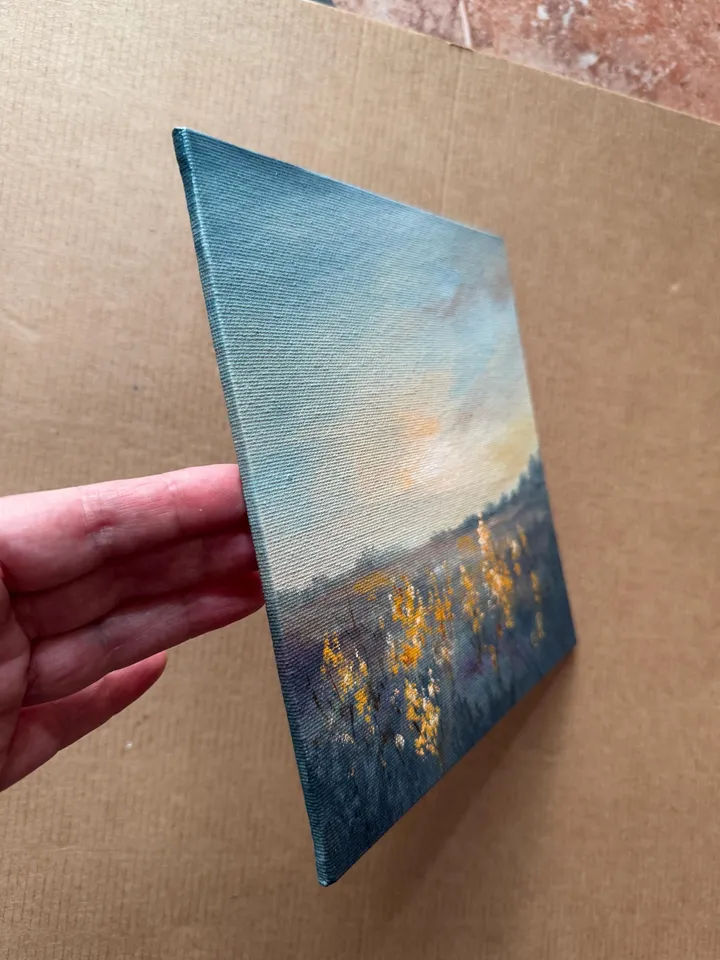 Field Oil Painting Meadow Wall Art Sunset Original Painting