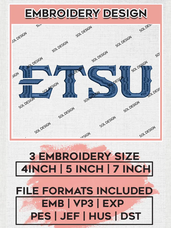 NCAA ETSU Buccaneers Team Logo Embroidery Design Files, NCAA East Tennessee State Buccaneers Machine Embroidery, NCAA Teams, 3 sizes, NCAA Machine embroidery designs, Digital Download