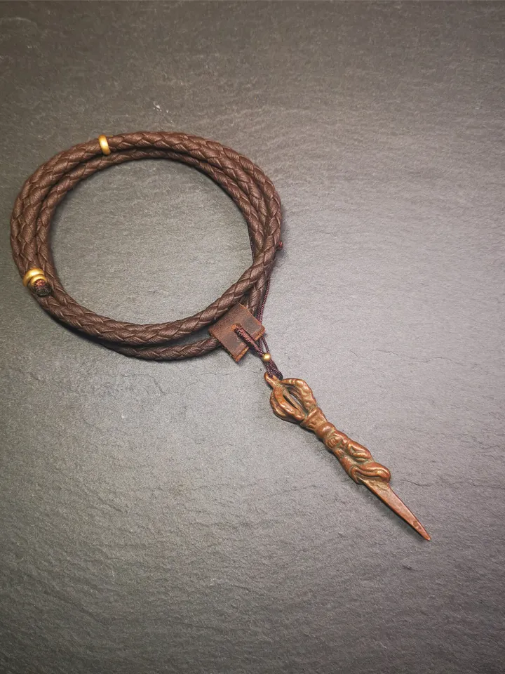 Gandhanra Antique Tibetan Amulet,Dragon Phurba,Kila(Dorje Phurba) , Trantic Buddhism Ritual Implement Pendant,Made of Copper,2.6"