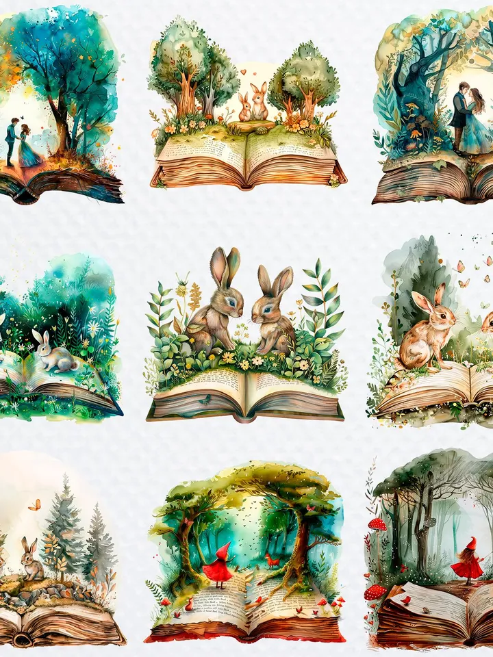 37 Magic Book PNG Bundle, Fantasy Book clipart, Printable Watercolor clipart for sublimation, High Quality PNGs, Paper craft, junk journals
