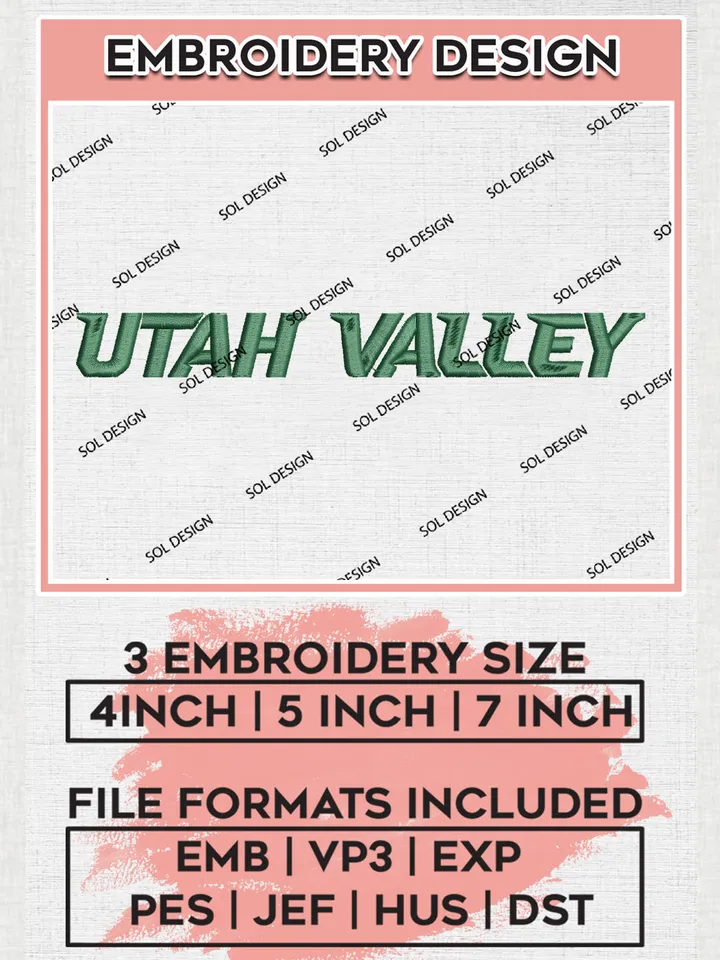 NCAA Utah Valley Football Team Logo Embroidery Design Files, NCAA Utah Valley Wolverines Machine Embroidery, NCAA Teams, Game Day, 3 sizes, NCAA Machine embroidery designs, Digital Download