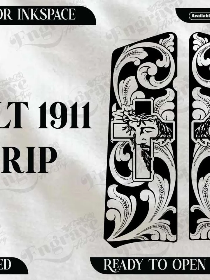 Colt 1911 Grip Scroll Design,lasercut,laserengraving,fiberlaser,engravingfiles