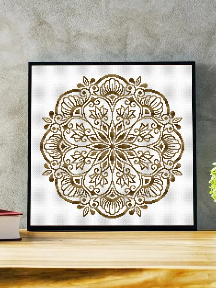Flower mandala cross stitch pattern download PDF Floral mandala digital Beginner stitch Monochrome cross stitch Modern xstitch chart #M168