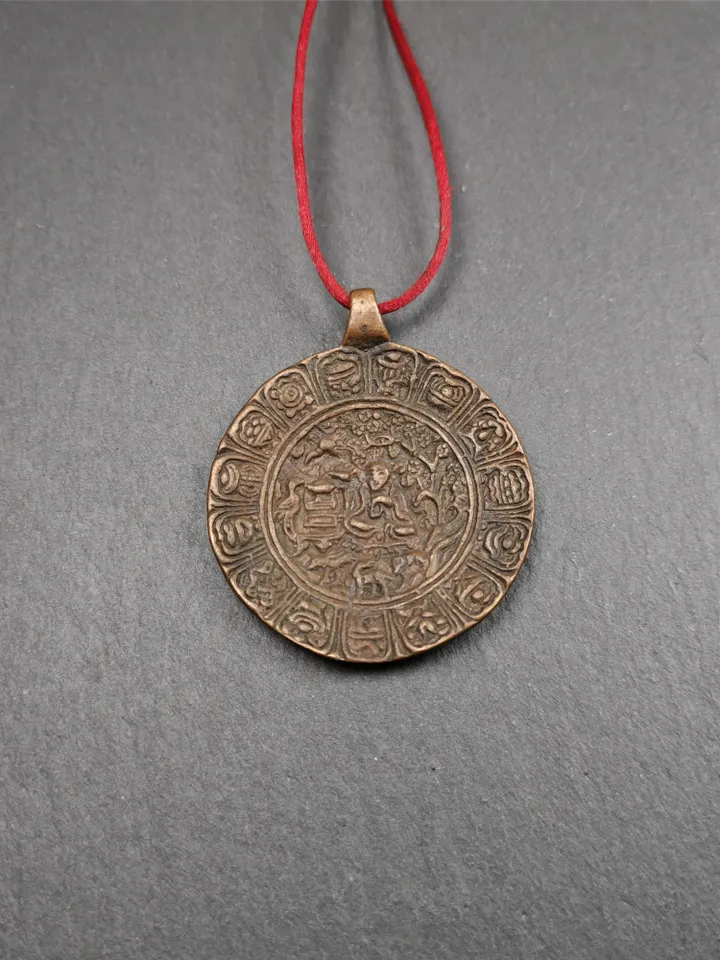 Gandhanra Vintage Tibetan Buddhist Amulet Badge,Shou-lao, the God of Longevity,Made of Copper, 1.57"