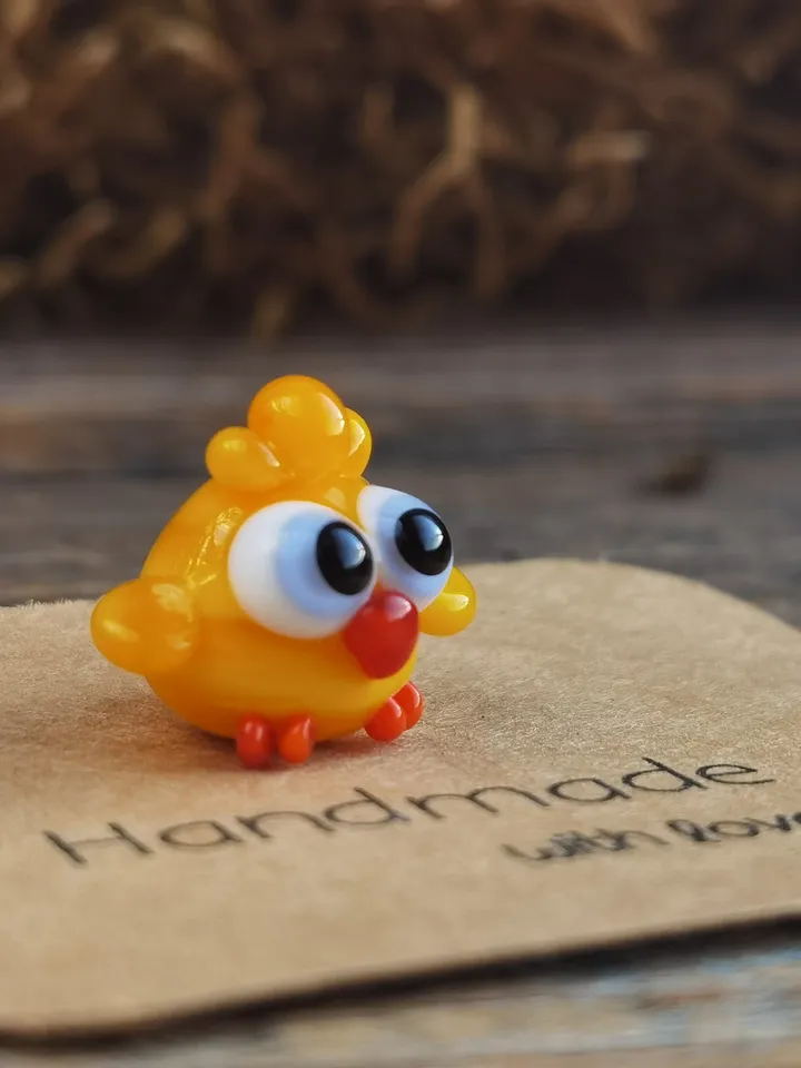 Glass figurines Hen figurine Miniature hen Glass hen Cockerel Tiny hen Terrarium figurines Tiny bird Glass bird ornaments art
