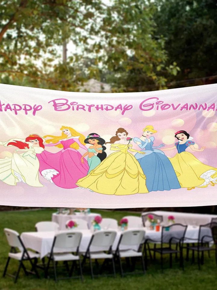 Princess Birthday Banner Personalized Party Backdrop Decoration ikban2