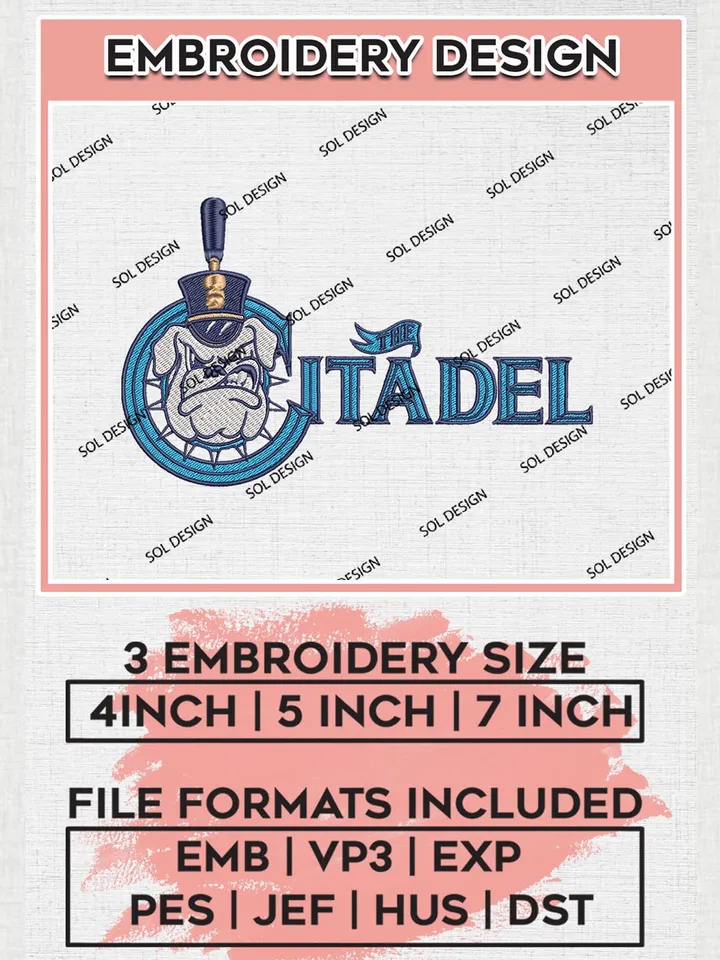 NCAA The Citadel Bulldogs Team Logo Machine Embroidery Design, NCAA The Citadel Bulldogs Team Design Design files, NCAA Team Embroidery Designs, NCAA Machine Embroidery Designs, Digital Download