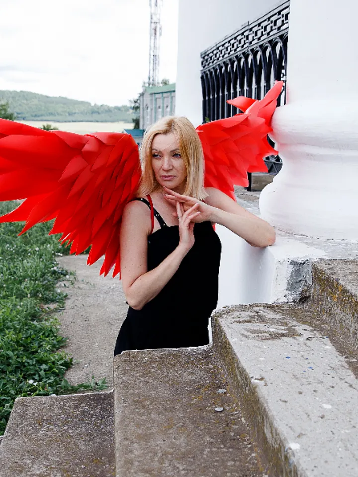 Red wings costume, Red wings cosplay, Christmas Angel, Handmade wings, Angelic wings photoshoot prop women sexy outfit