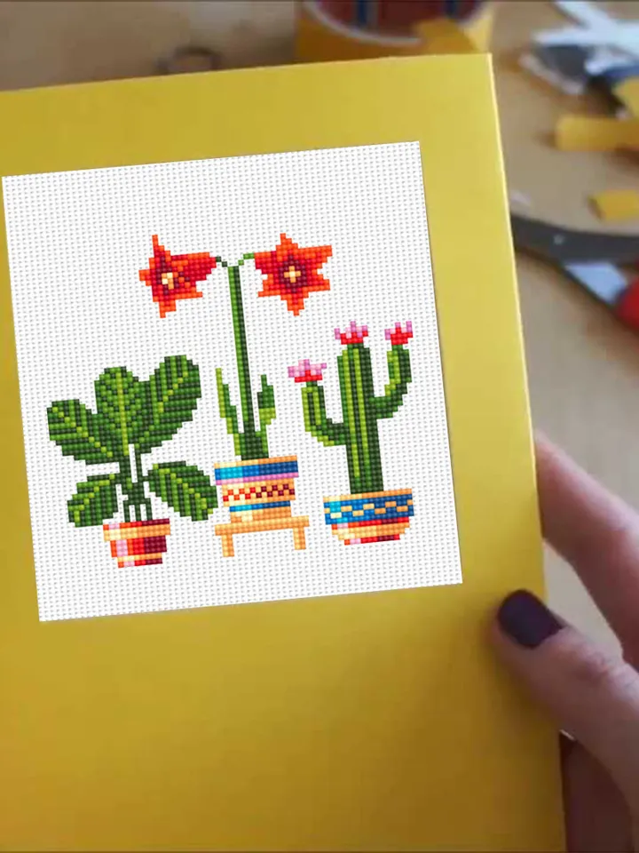 Potted house plants cross stitch pattern PDF download Floral cross stitch chart, Easy small cross stitch sampler, Plant lover gift #P17
