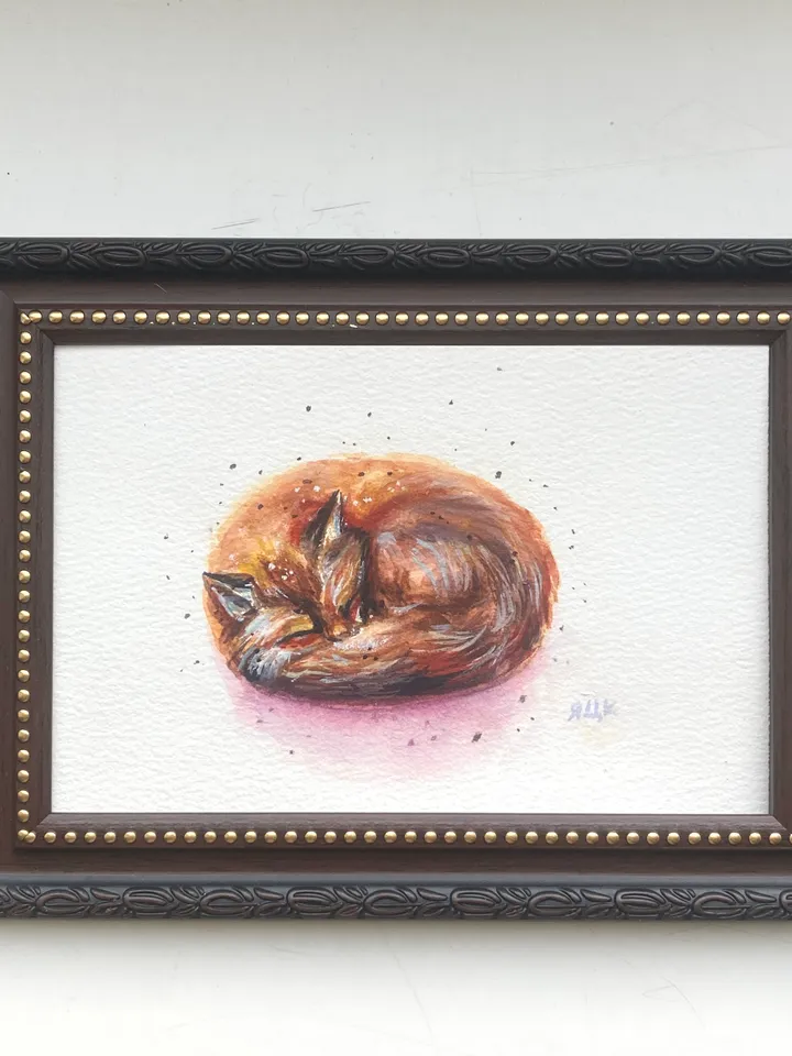 Sleeping Fox Painting Framed Small Watercolor Painting Original Art Frame Animal Painting Realistic Fox