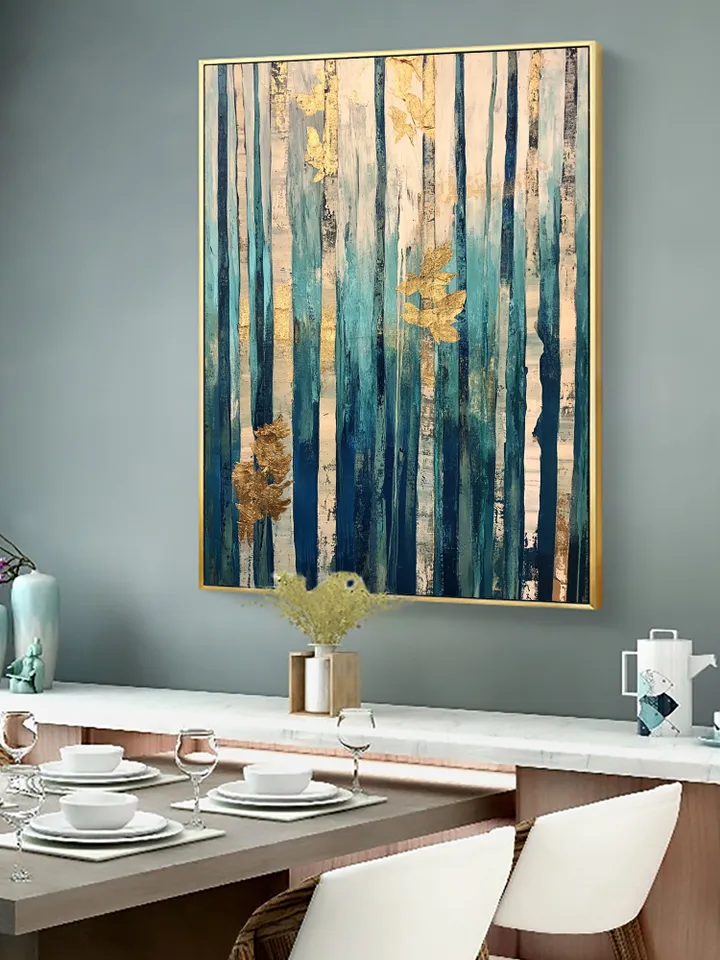 Original Golden Leaves Oil Painting on canvas, Large wall art, Boho Wall Decor, Abstract Forest Acrylic Painting, Home Decor, Bedroom Decor